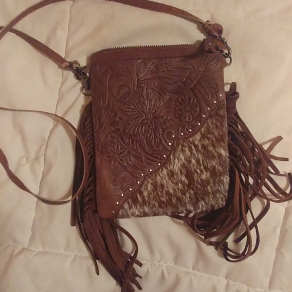 Real leather fringe purse